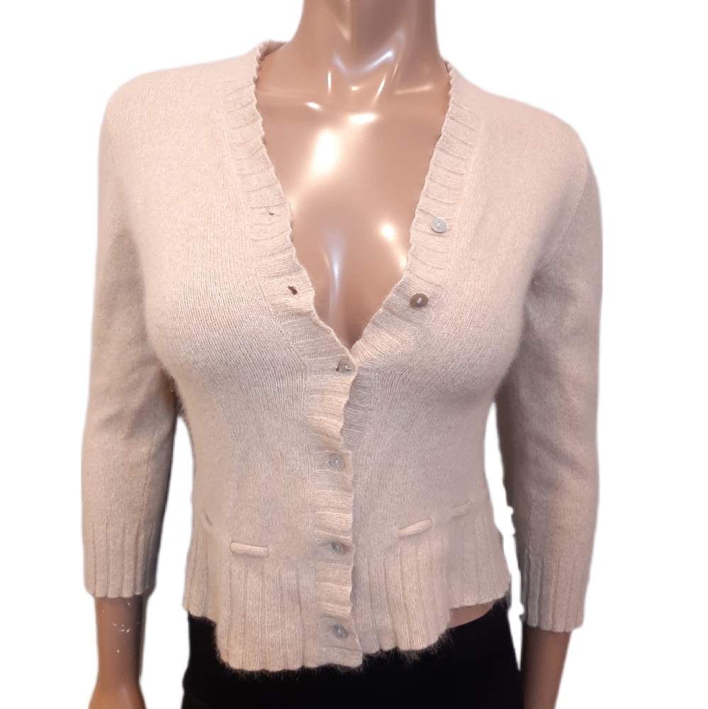 Women's Cream Ruffle-Edge Button Cardigan Sweater